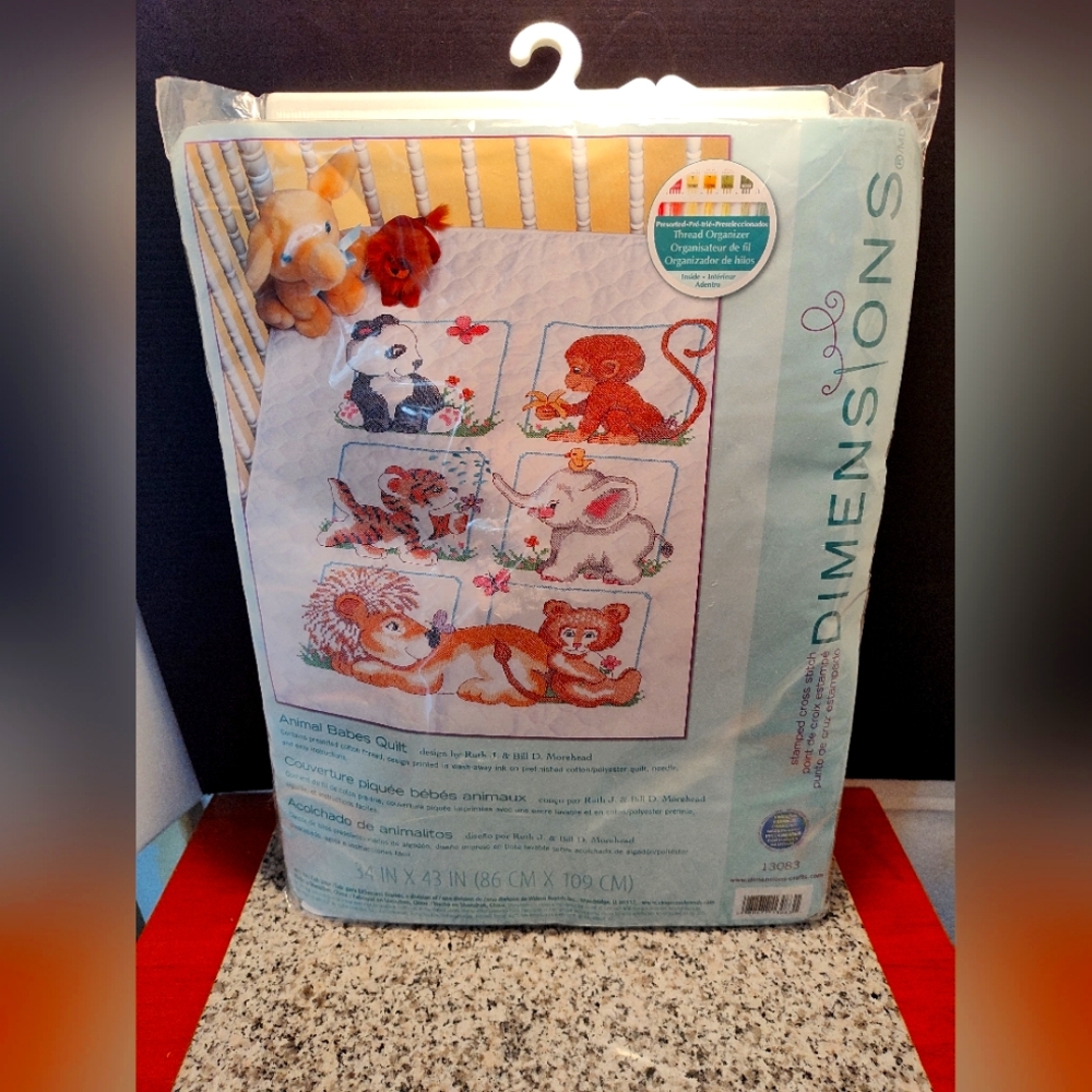 Baby Quilt Kit. Dimensions Brand. Stamped Cross Stitch. Baby Animals. 43'' x 34"